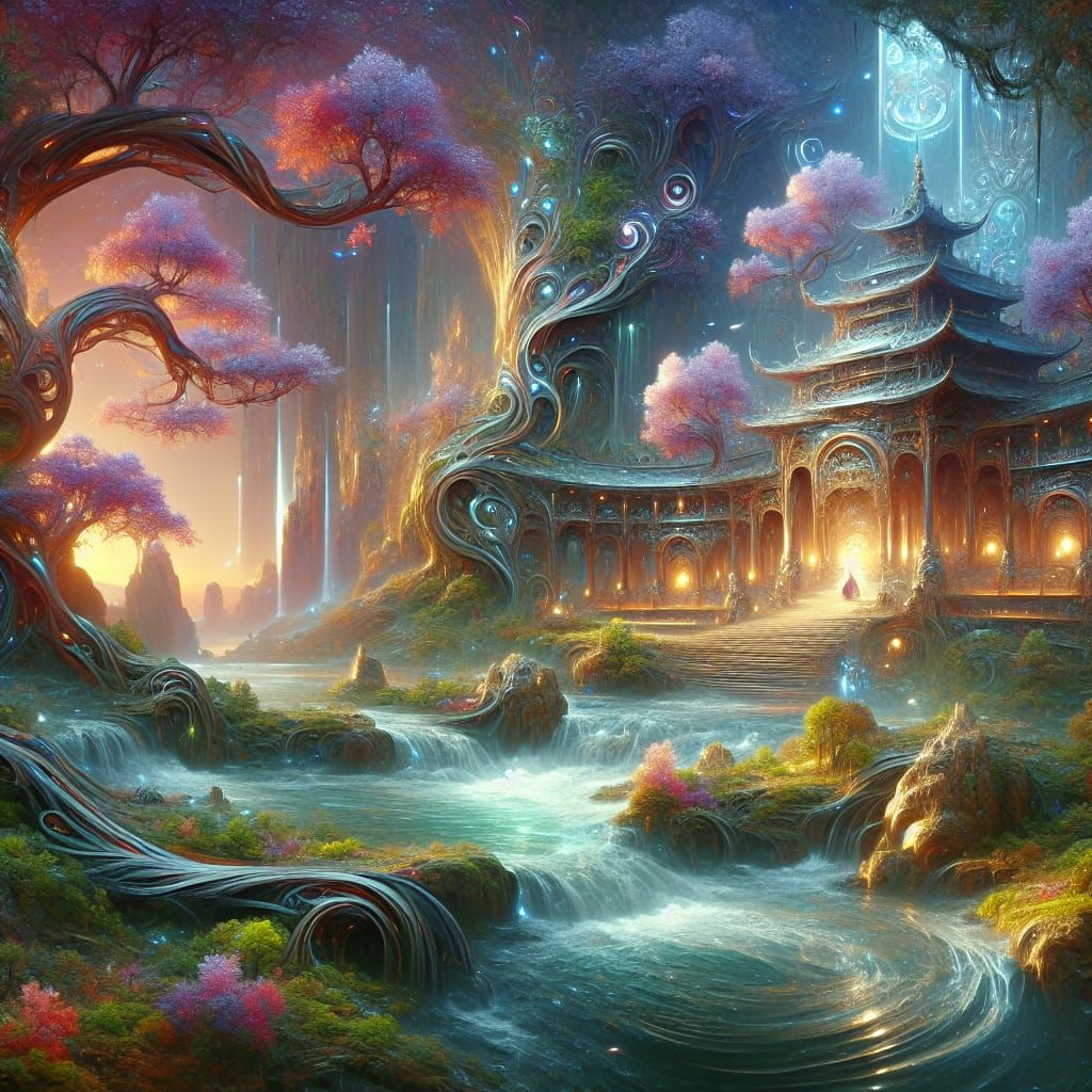 Harmonious Convergence of Nature and Cybernetic Dreamscapes