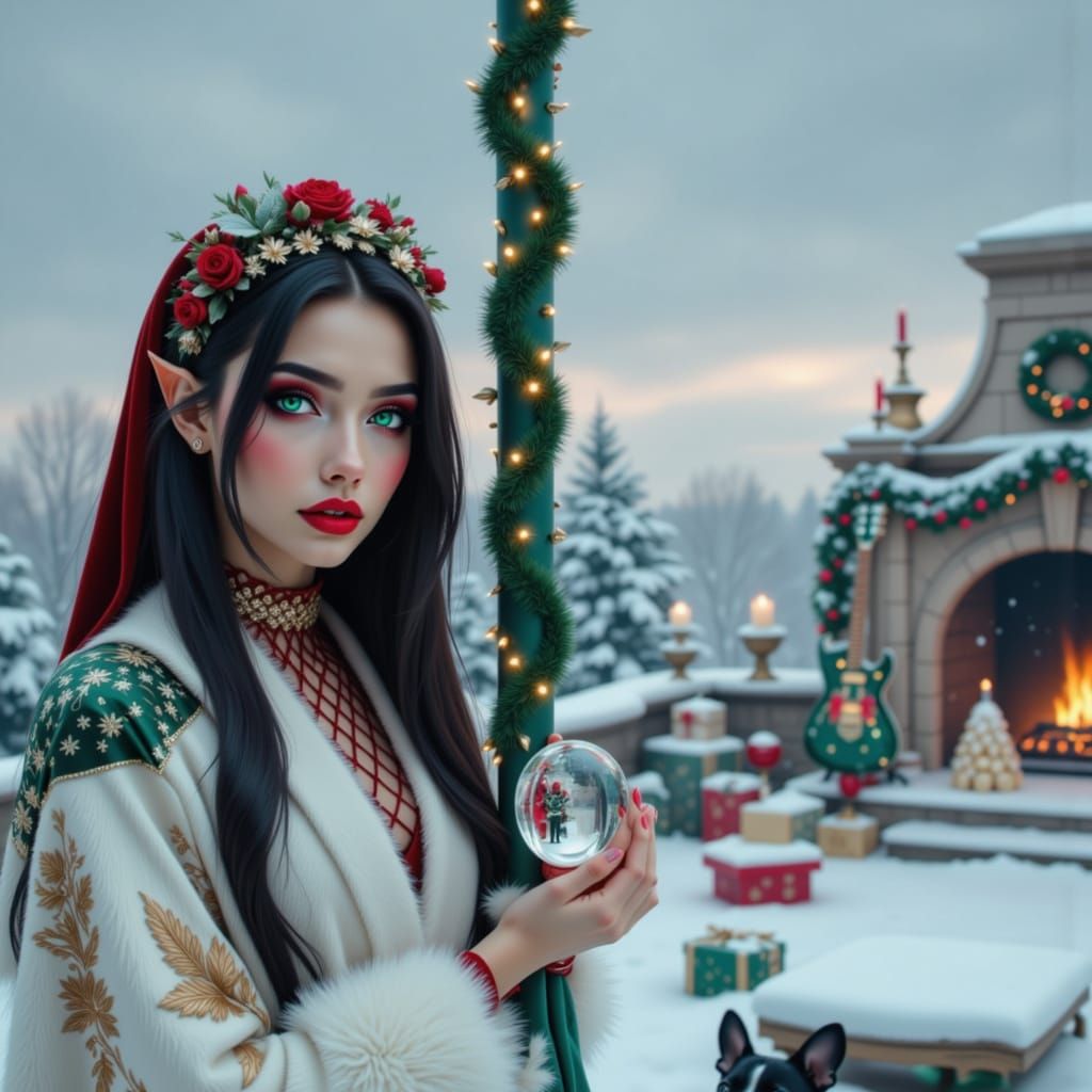 Elegant Elf Fashionista in Festive Holiday Attire