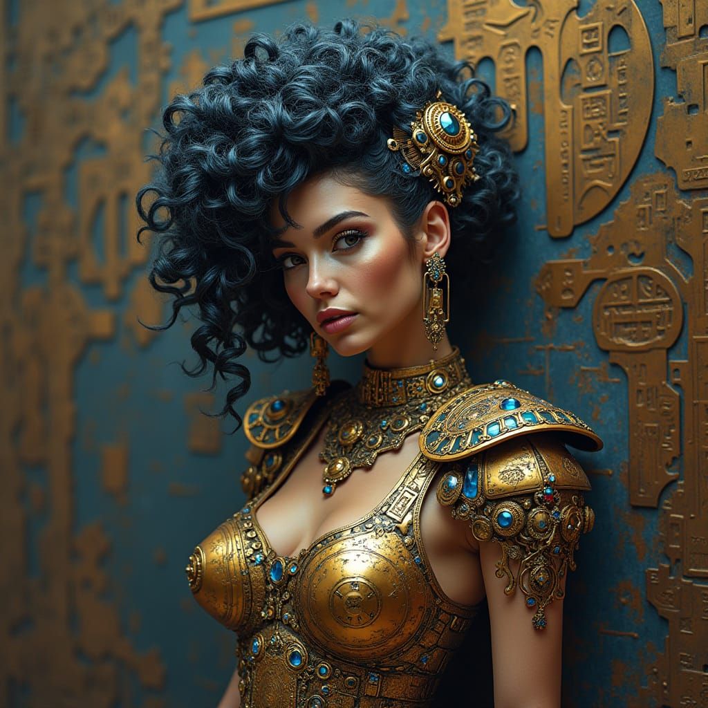 Steampunk Godzilla with Clockwork Jewelry and Neon Hieroglyp...