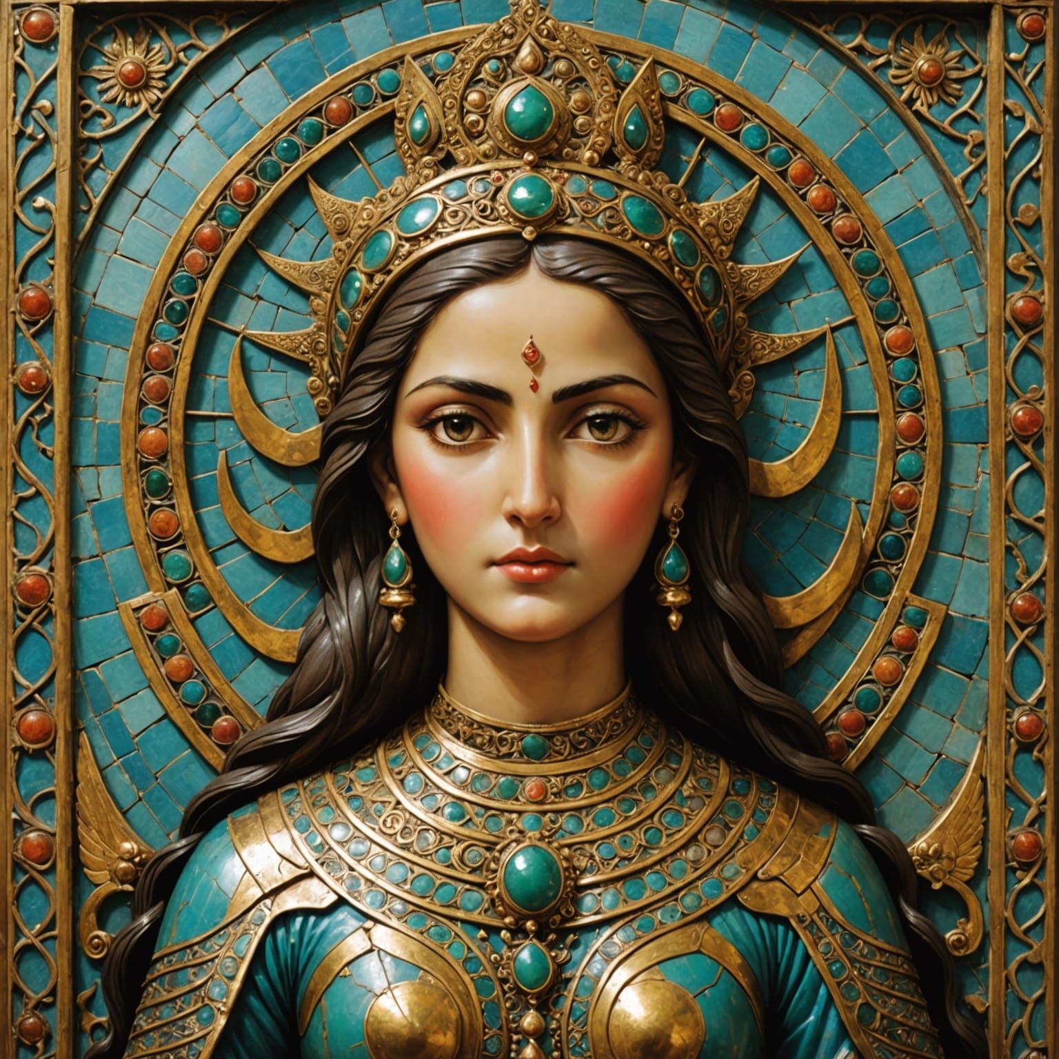 Ancient Iranian Goddess Portrait in Ethereal Style