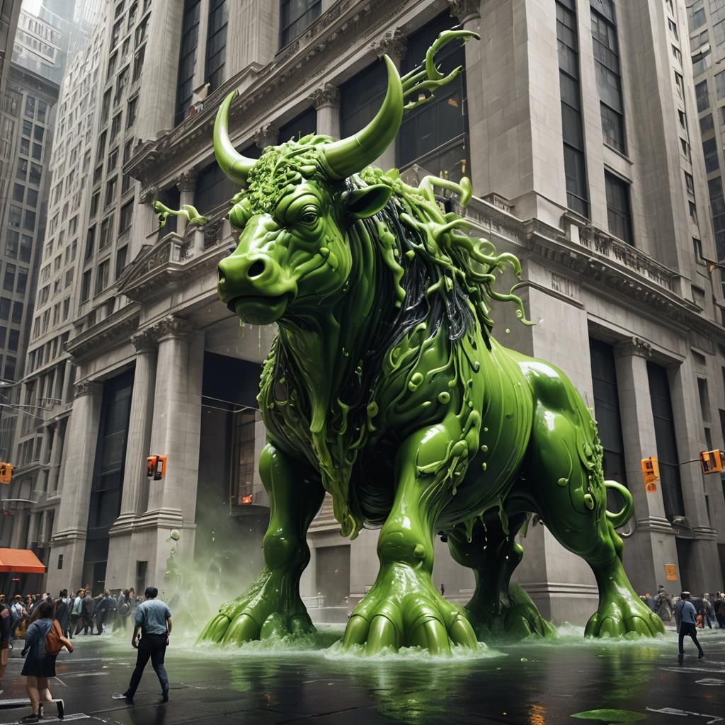 Lime Jelly Bull on Wall Street: Fantasy Art
