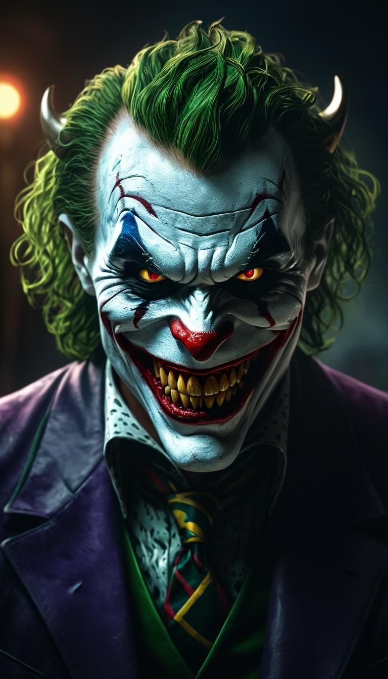 Hyperrealistic Demon Joker Digital Art Portrait