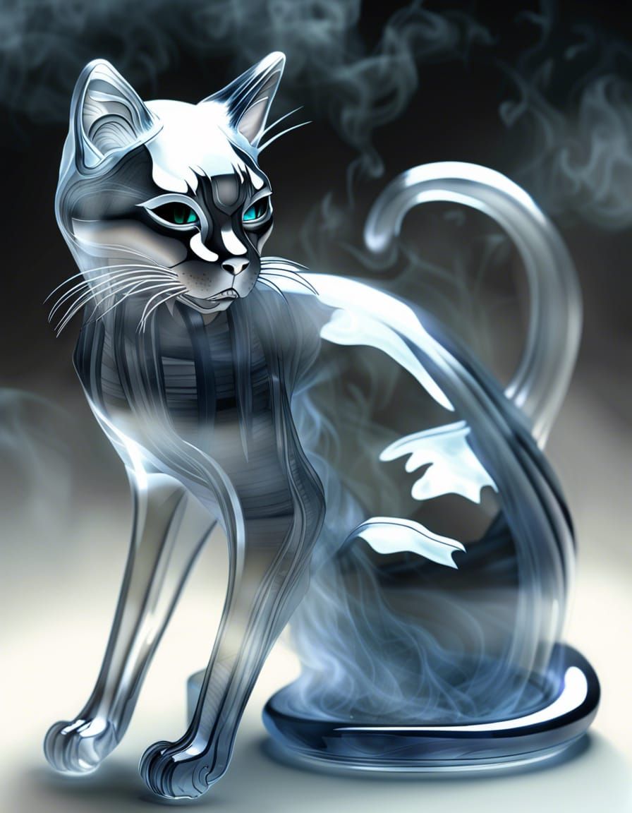 Ethereal Crystal Neko Emerges from Smoke