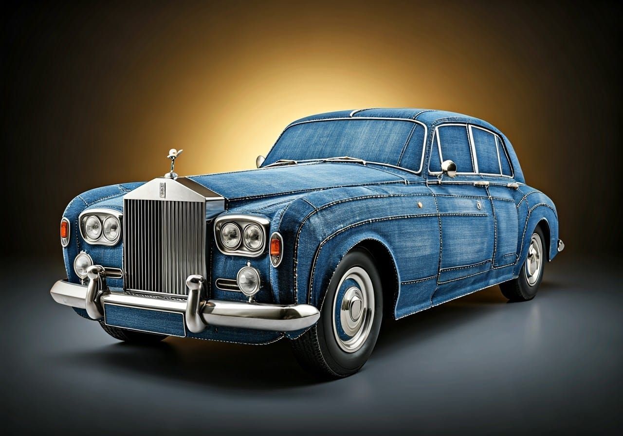 Vintage Denim Rolls Royce in Hyper-Realistic Sculpture Style