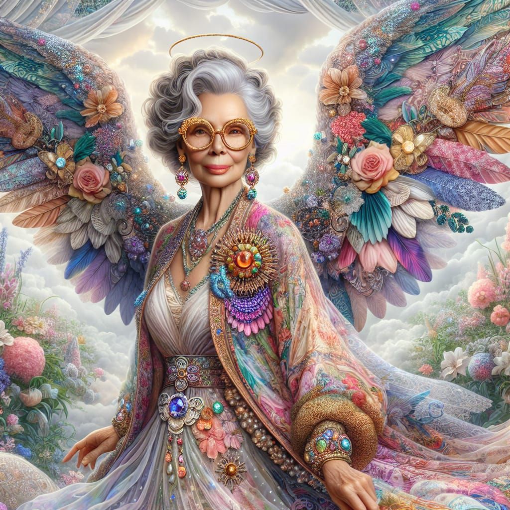 Angel in Patchwork Wings and Golden Spectacles