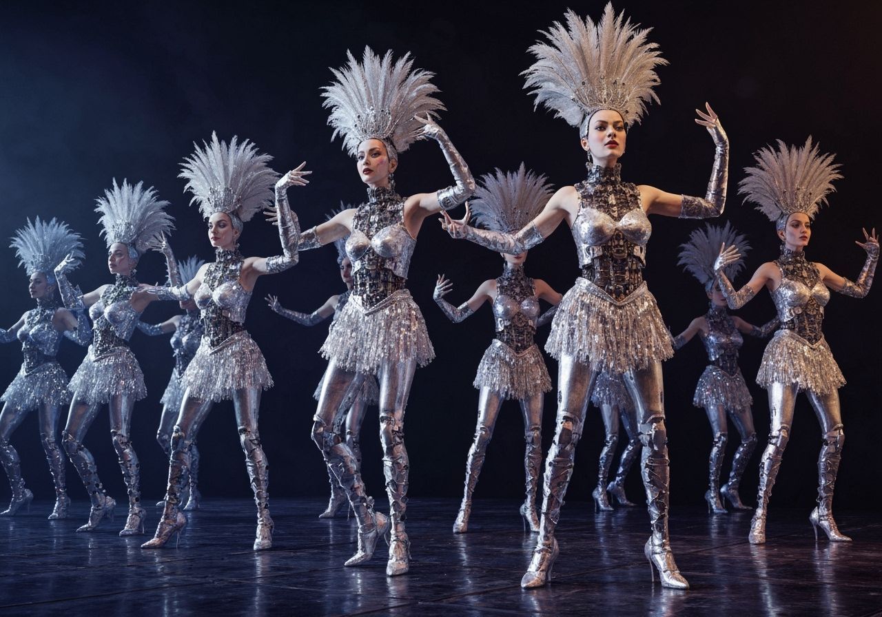 Illuminated Metal Showgirls Dancing in Fantasycore Style