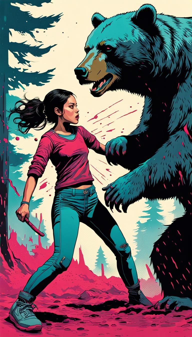 Jenna Ortega vs Bear: Zombiecore Pop Art Poster