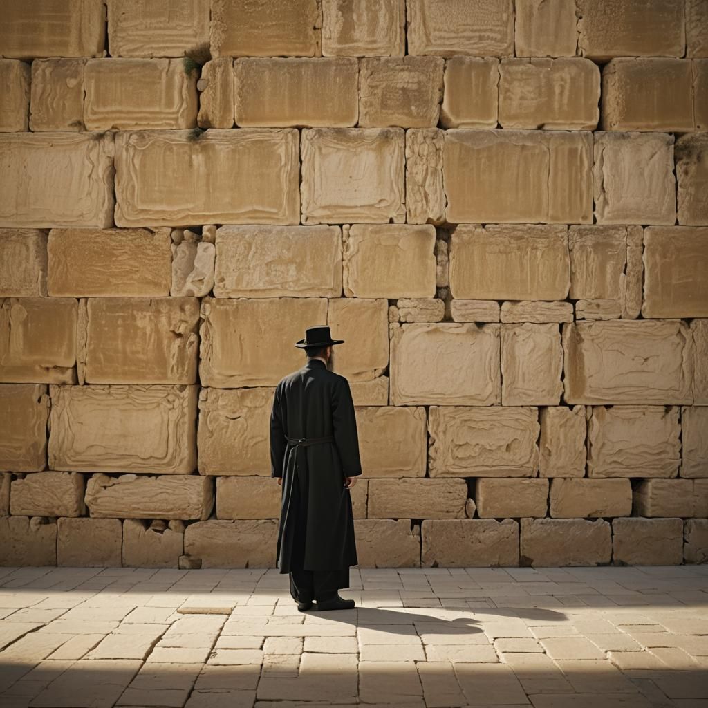 Mystical Jewish Man at Western Wall in Surreal Style