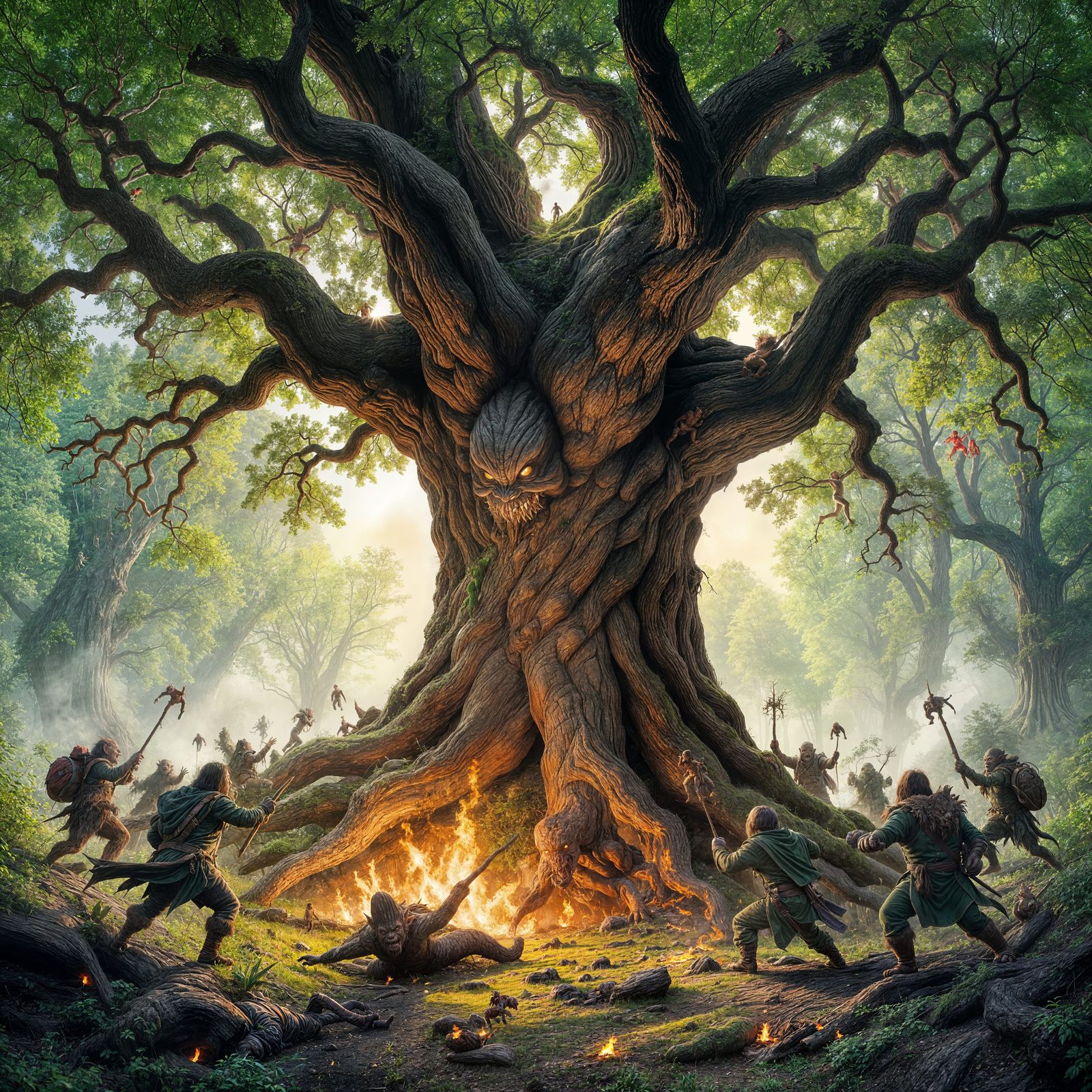 Giant Oak Tree Pursues Goblins Through Forest