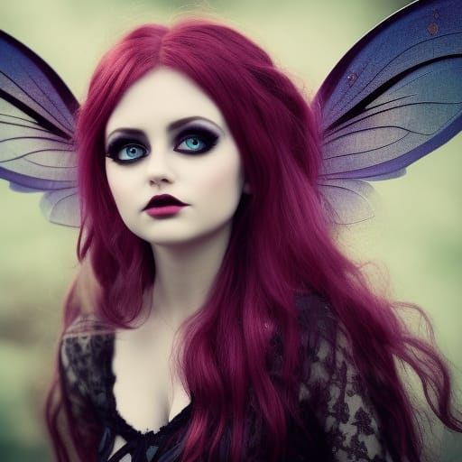 Cute Gothic Fairy with Realistic Hair and Big Eyes