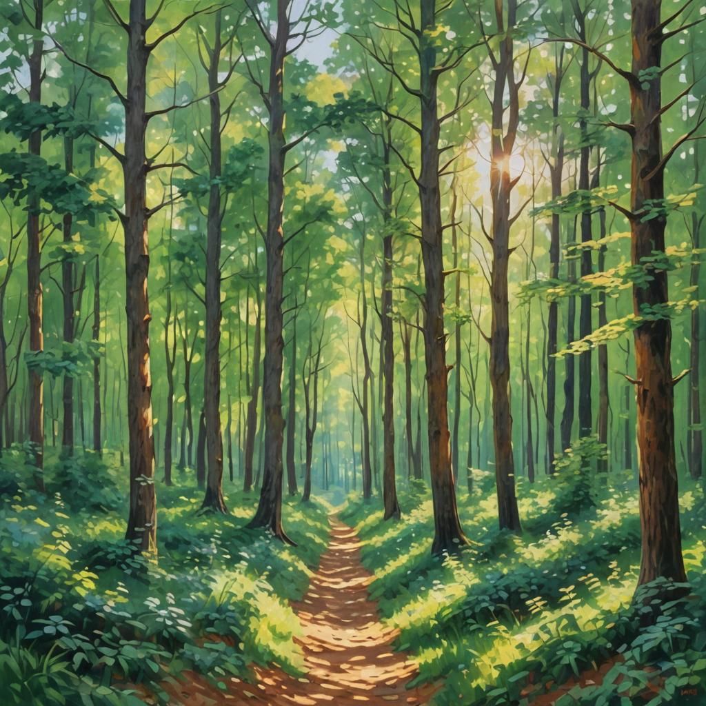 Impressionistic Forest Walk in Summer Sunlight