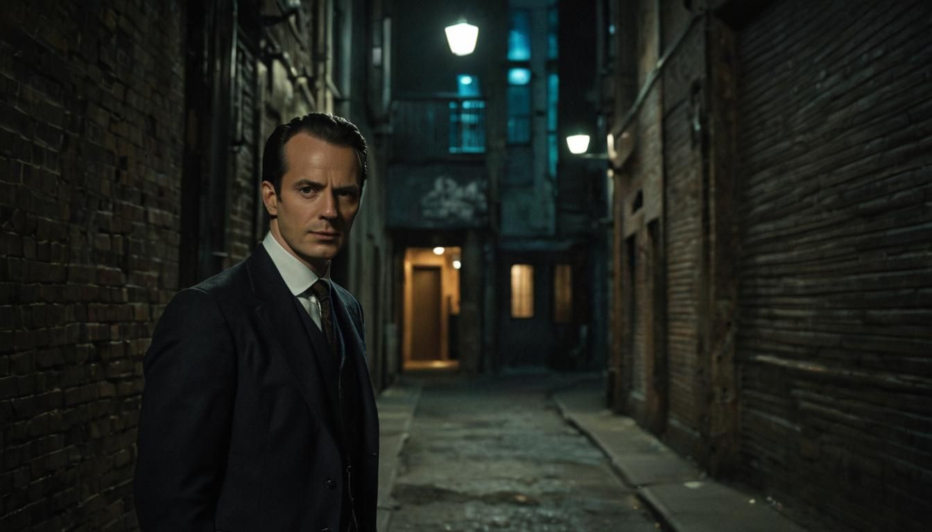Moriarty in Modern Suit: Cinematic Film Still