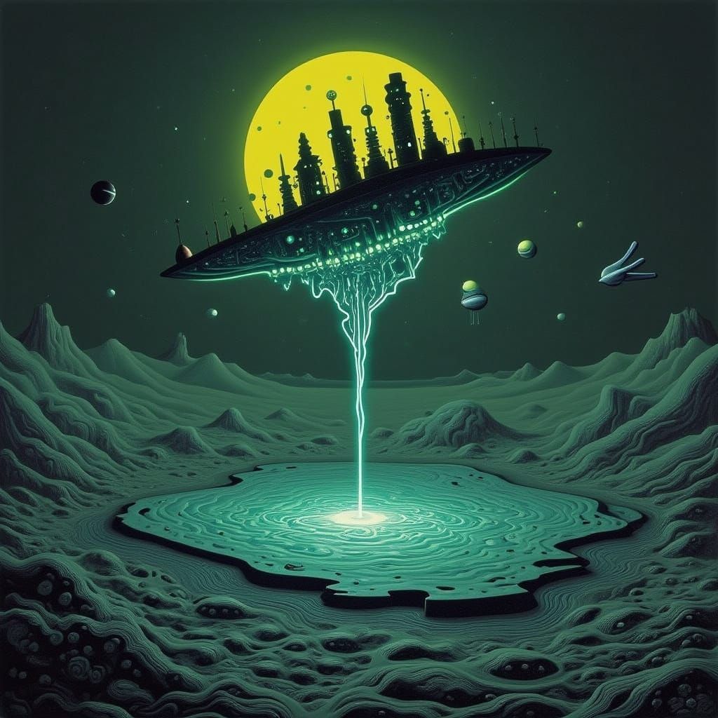 Cyberpunk Death Star Moon with Neon Cityscape