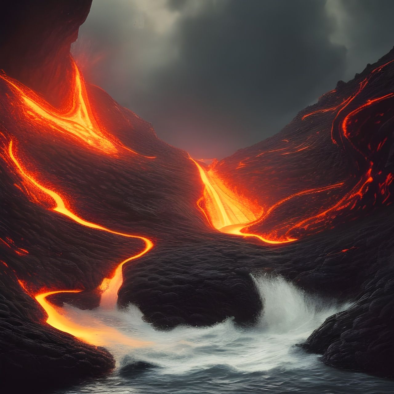 Lava River Meets Water: Detailed Studio Photo