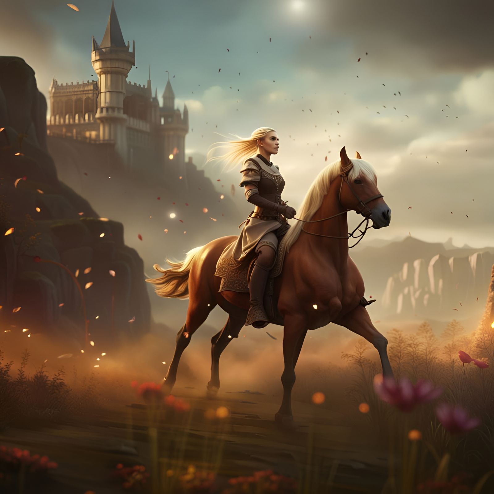 Blonde Girl on Horse: Detailed Fantasy Art