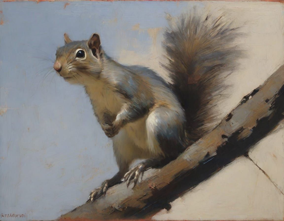 Impressionist Squirrel Oil Painting with Heavy Texture