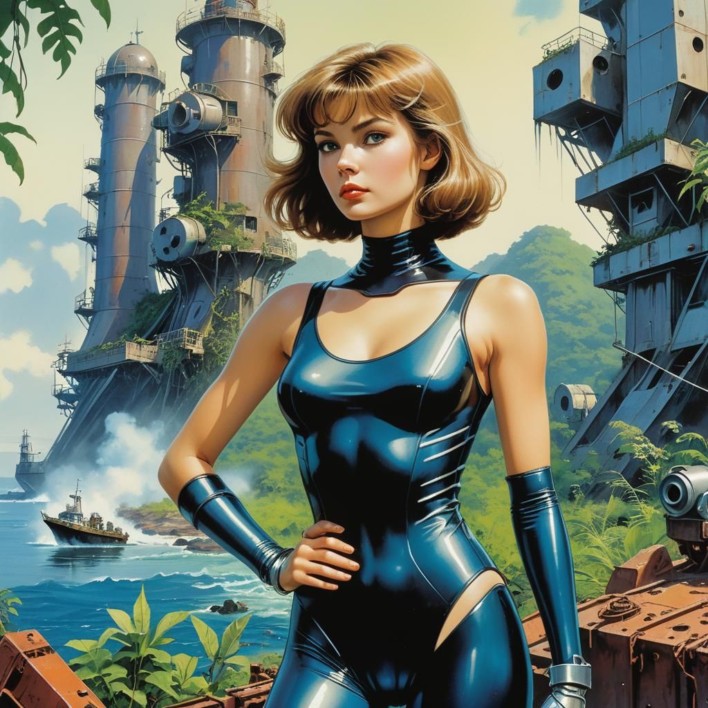 Retro Sci-Fi Woman at Ship Crash Site