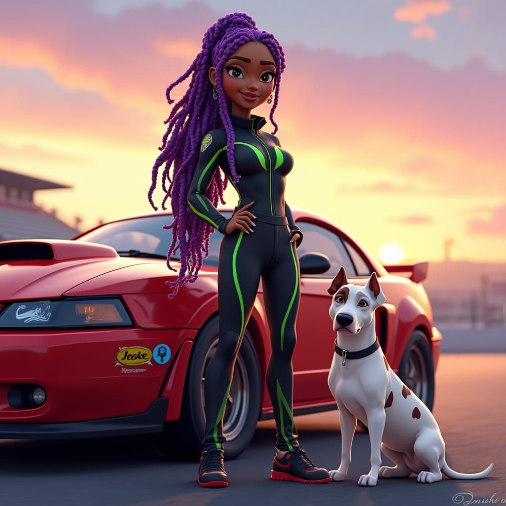 Cartoon Racer with Mustang on Racetrack