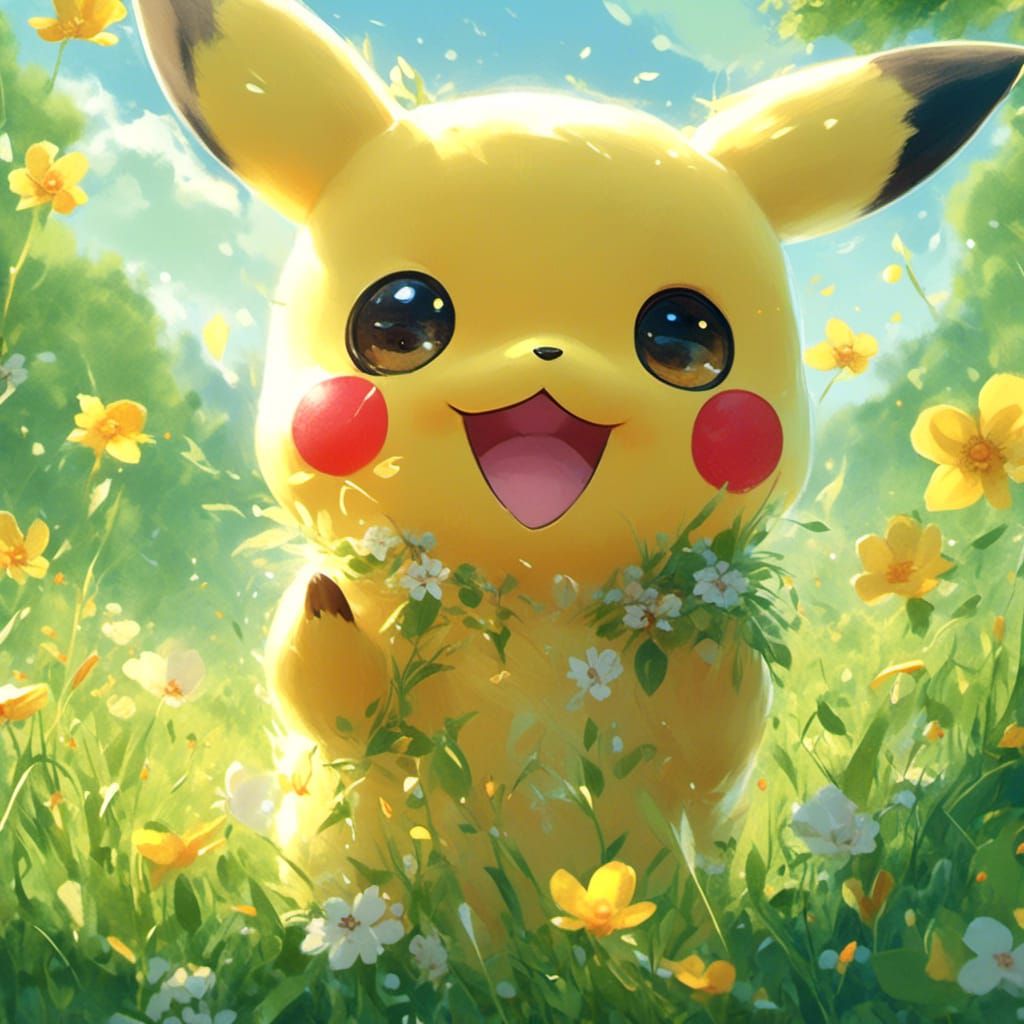 Adorable Pikachu Portrait in Kawaii Digital Art Style
