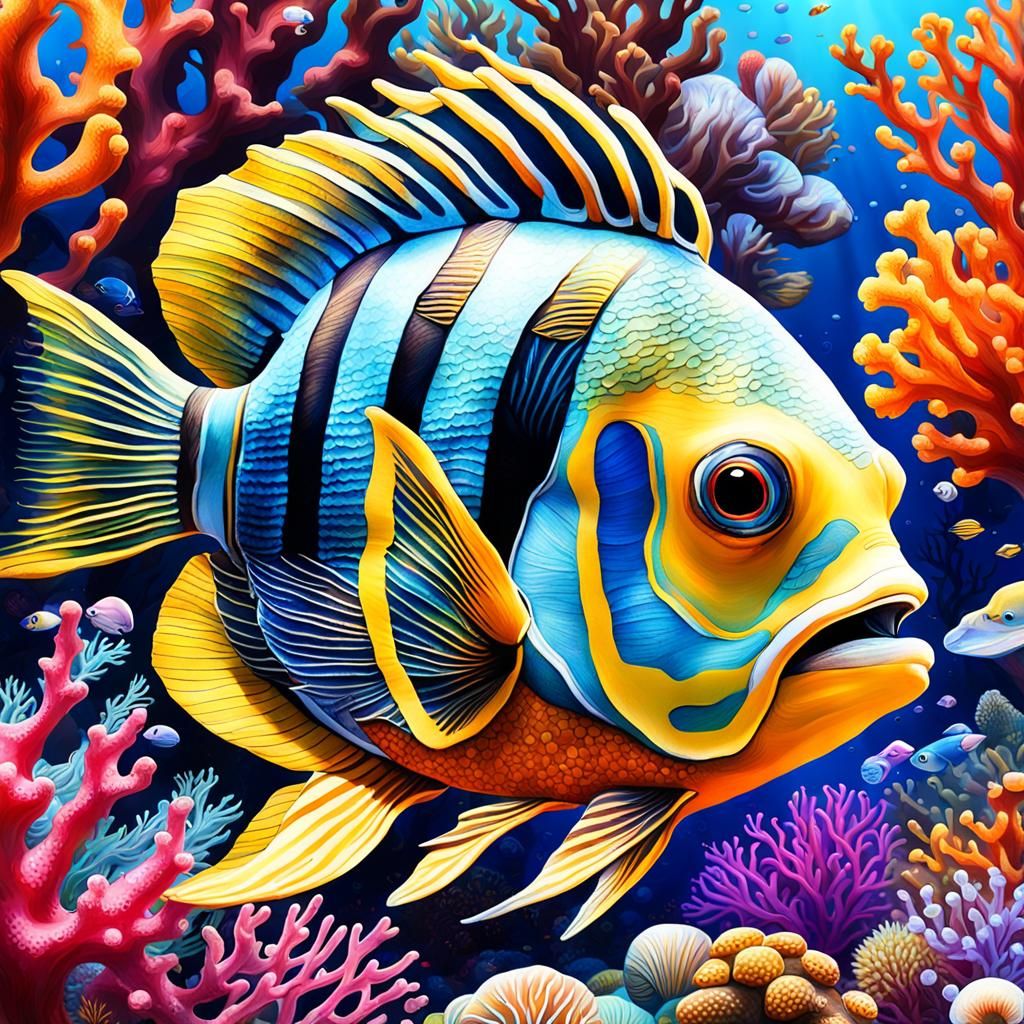Vibrant Marine Life Macro Portrait in Detailed Digital Paint...