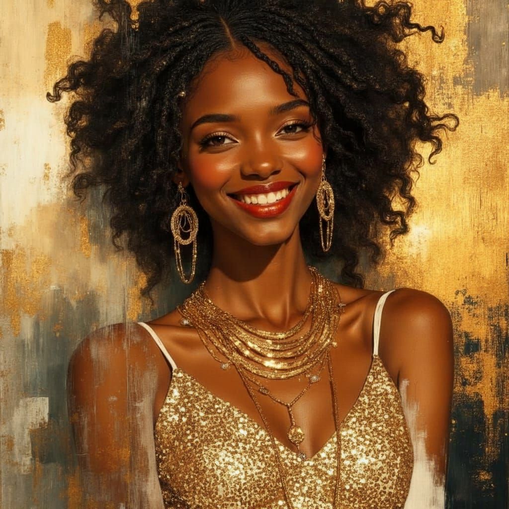 Elegant African Goddess Portrait in Hyperrealistic Style