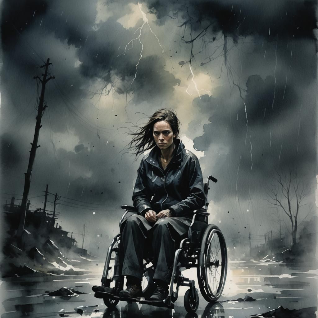 Moody Watercolour of a Young Woman in Storm