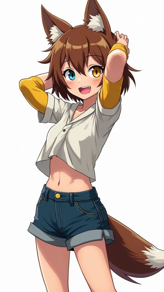 Teenage Girl with Wolf Cut and Canine Features Stands Confid...