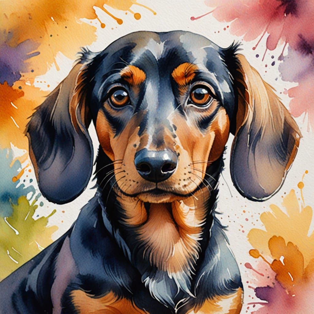 Whimsical Dachshund Portrait in Watercolor