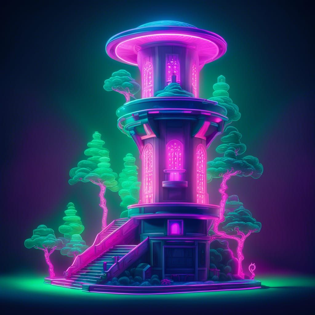 Jade Hard Light Wizard Tower in Synthwave Style