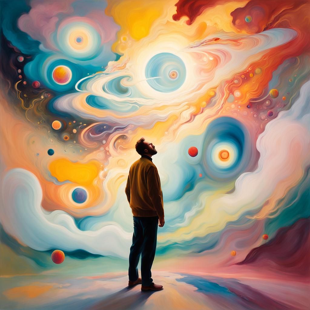 Ethereal Abstract Expressionism: Person Surrounded by Orbs