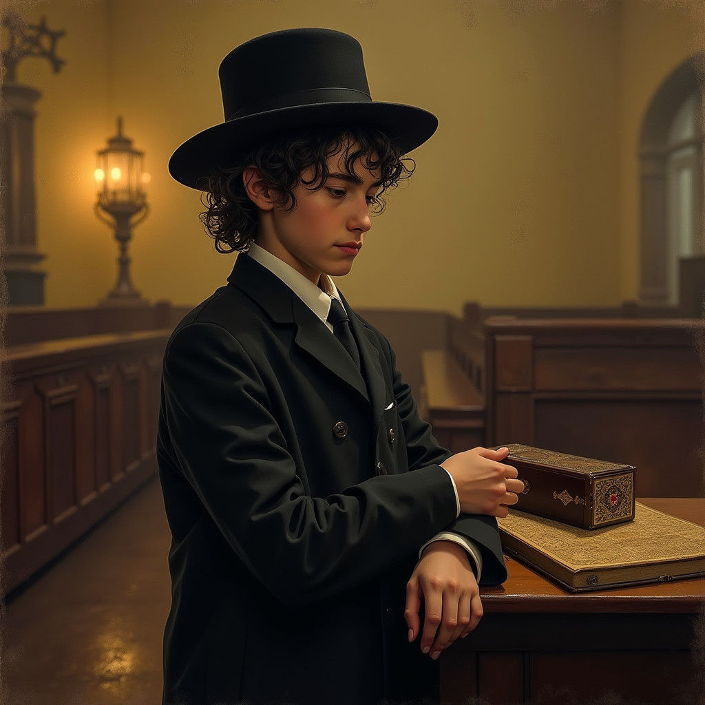 Chasidic Boy Praying: Vivid Photorealistic Portrait