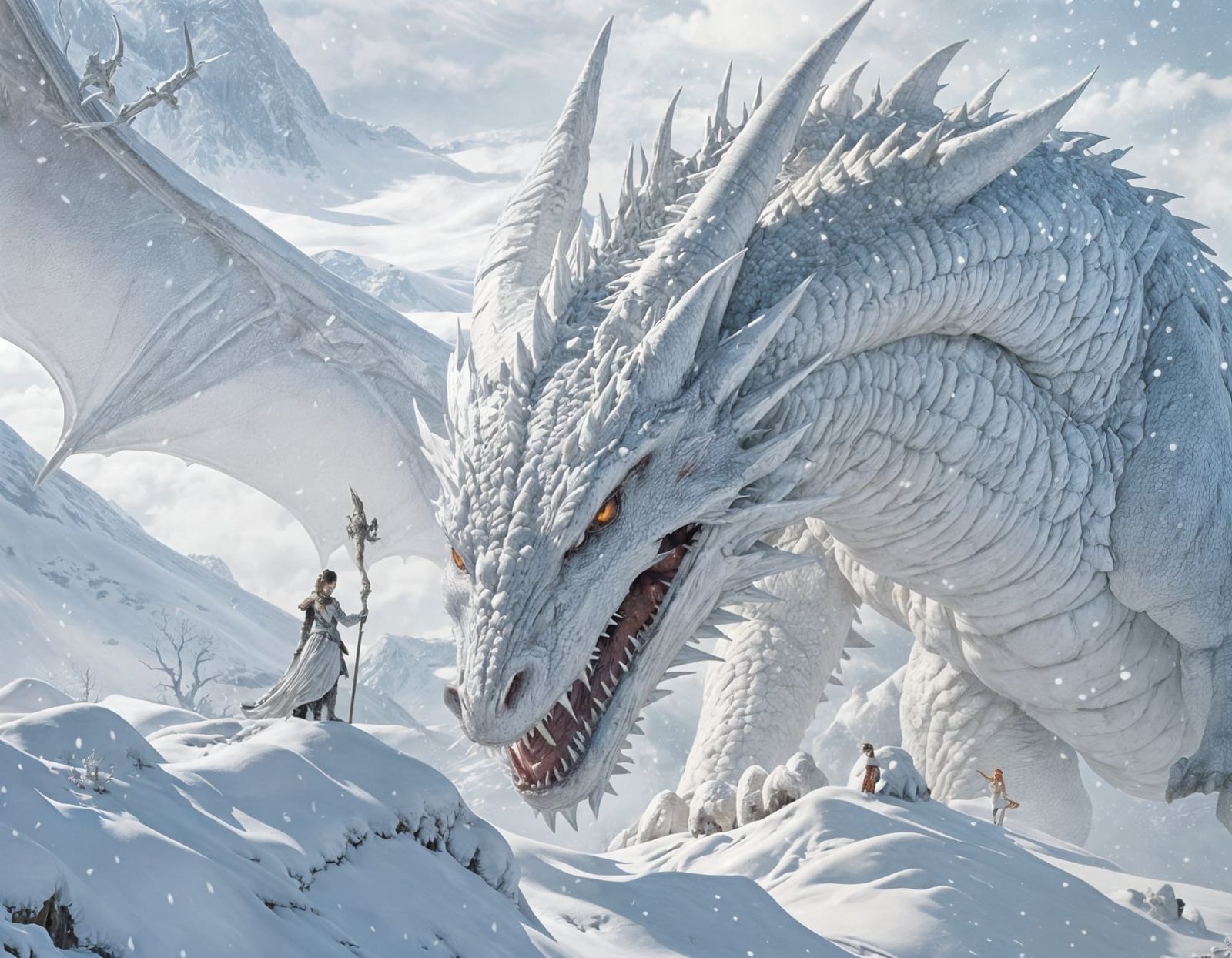 Epic Snowbound White Dragon in Majestic Digital Art