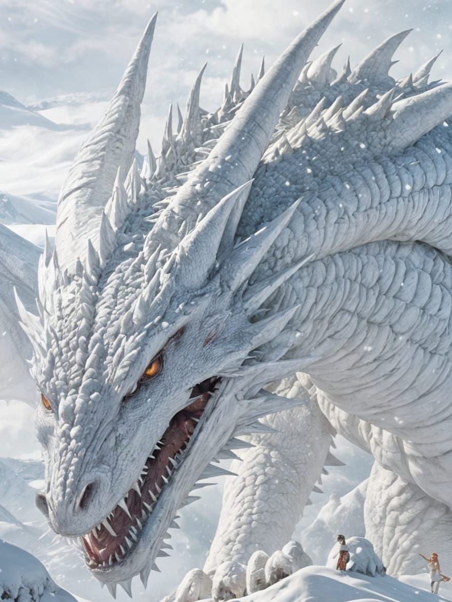 Epic Snowbound White Dragon in Majestic Digital Art