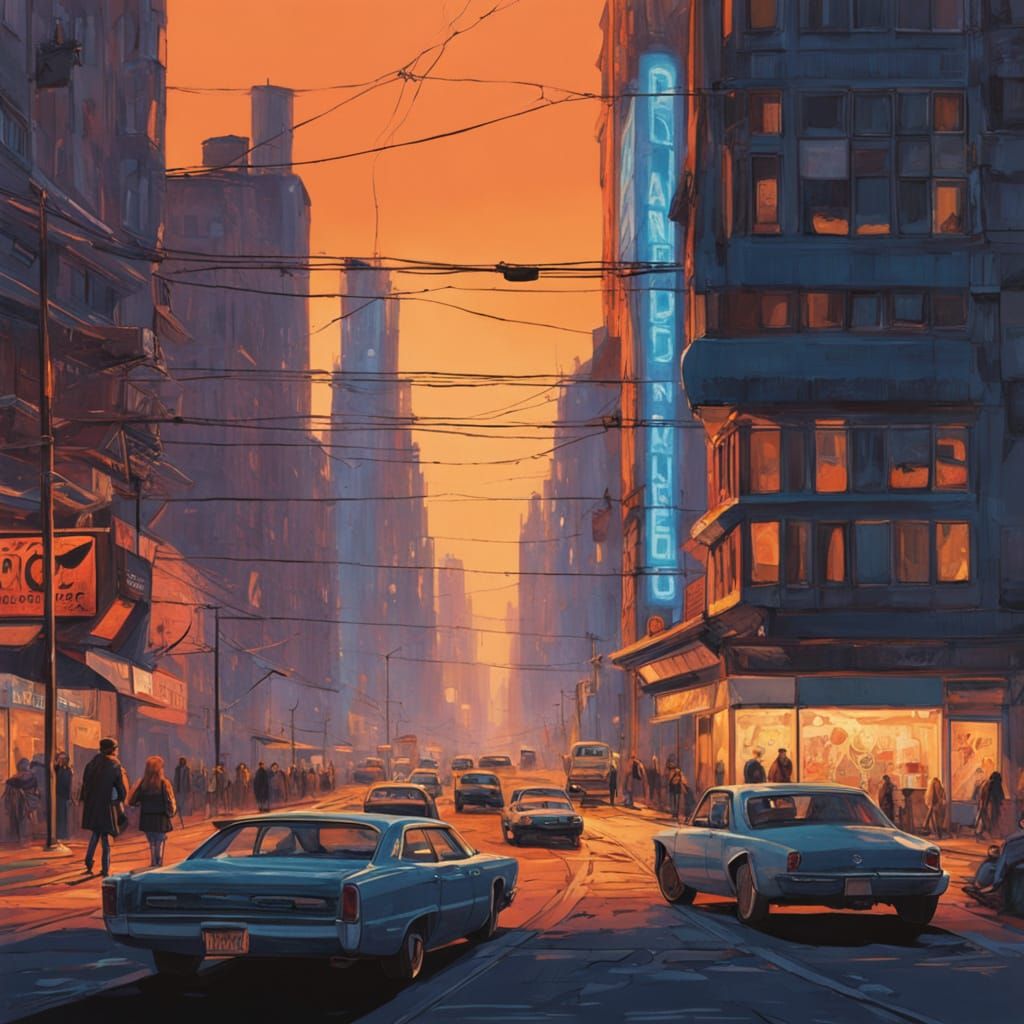 Futuristic City Apartment Building at Dusk in Neon Style