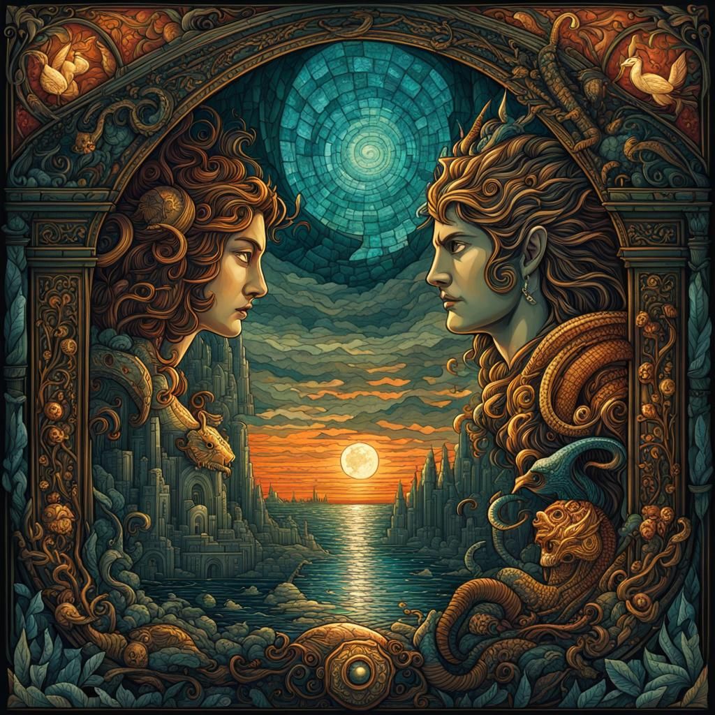 Perseus and the Gorgon: A Luminous Fairytale Illustration