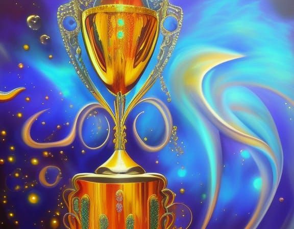 First Place: Shimmering Gold Trophy in Detailed Painting