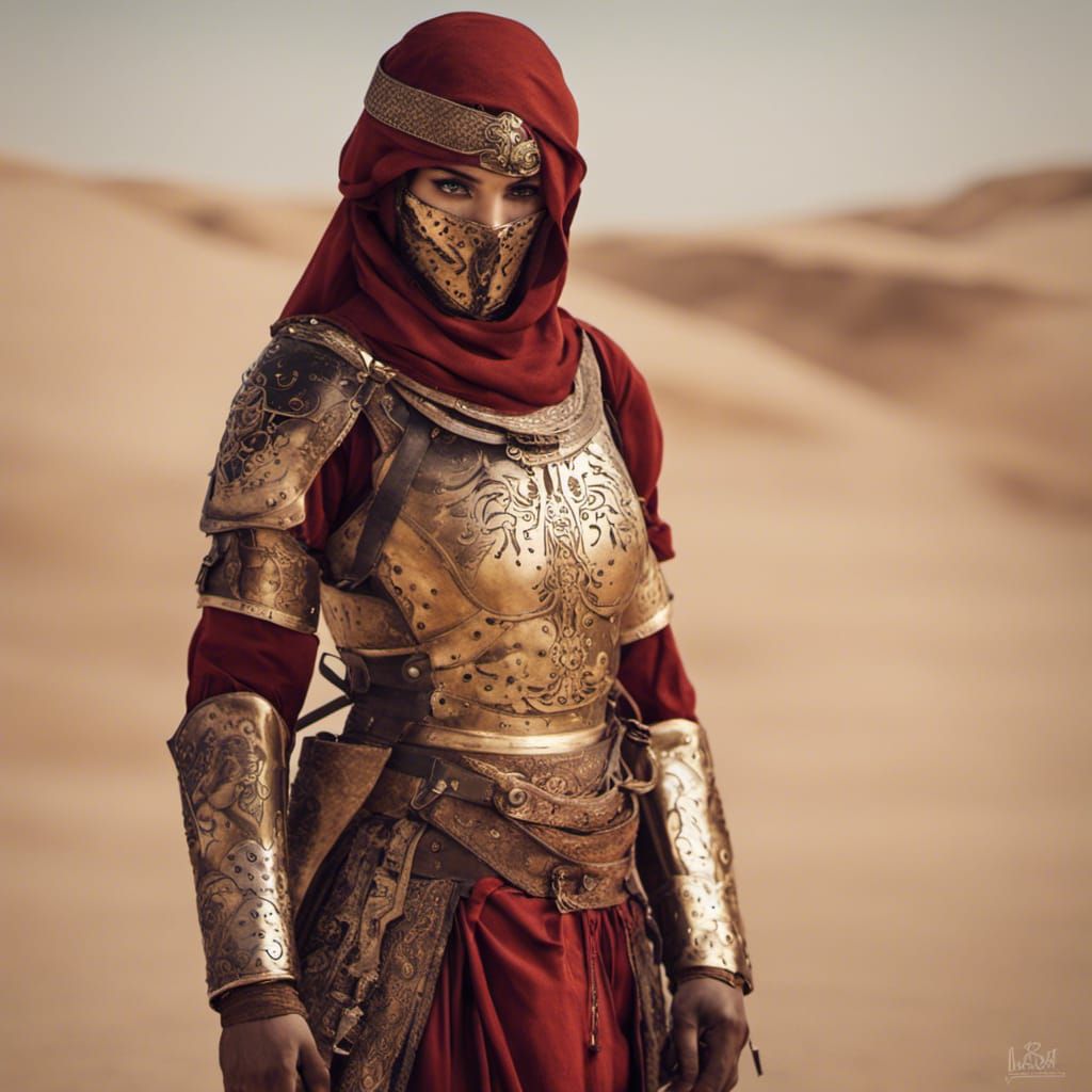 Medieval Arabic Desert Soldier in Golden Armor