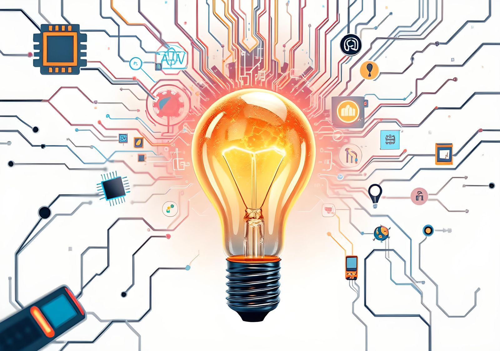 Technology Light Bulb Idea Concept in Digital Art