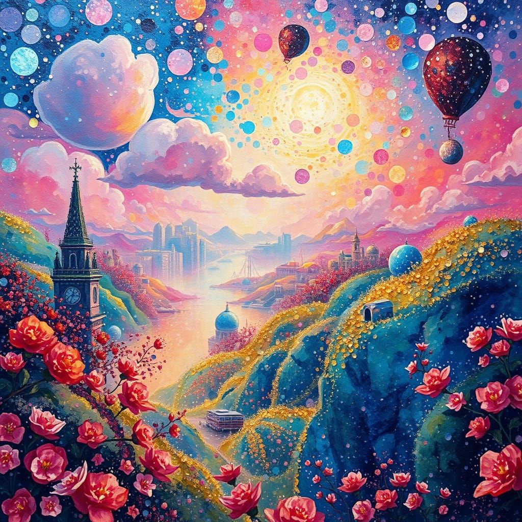 Ethereal Sequin World in Vibrant Impressionist Style