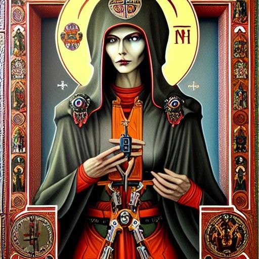 Cybernetic Tech-Priest in Eastern Orthodox Icon Style