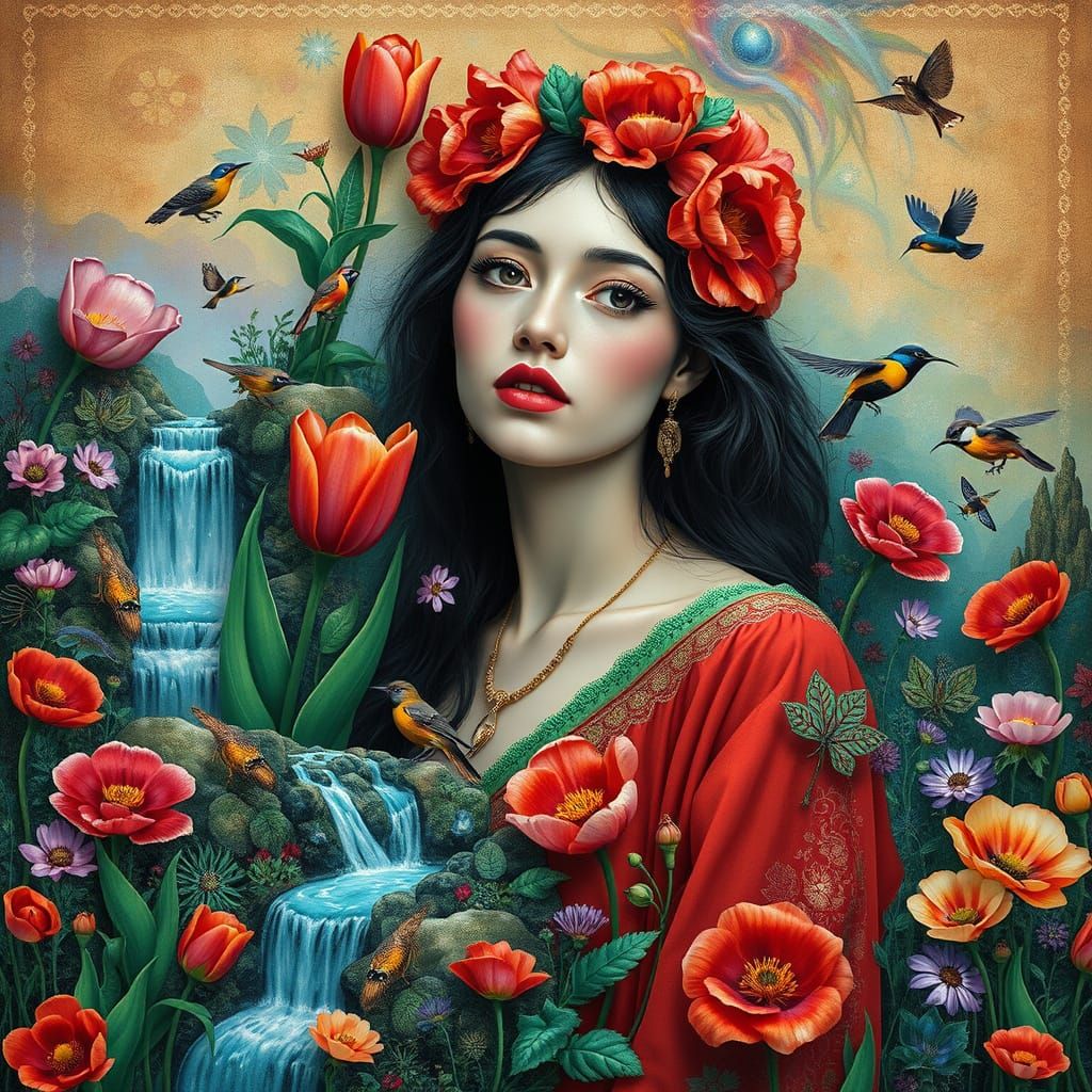 Woman in Rainforest Collage: Surreal Eco-Art