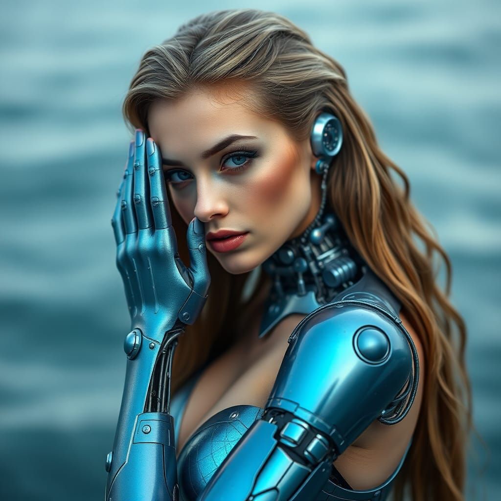 Mechanical Mermaid with Blue Metallic Body