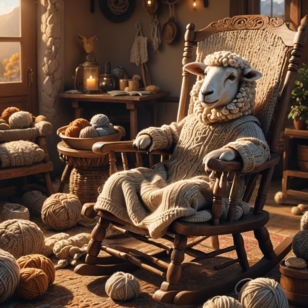 Cozy Sheep Knitting: Fantasy Concept Art