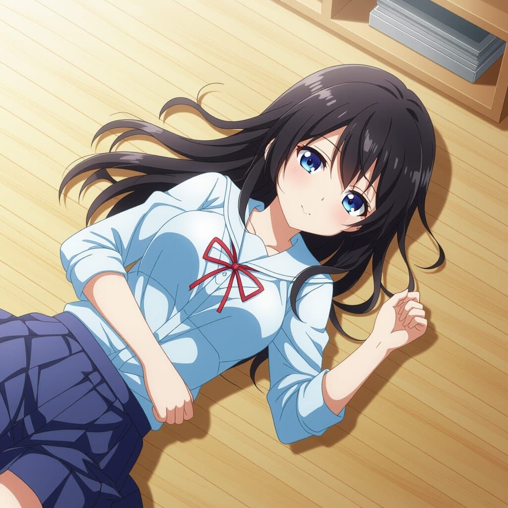 Anime Girl Lying on Floor: Manga Style