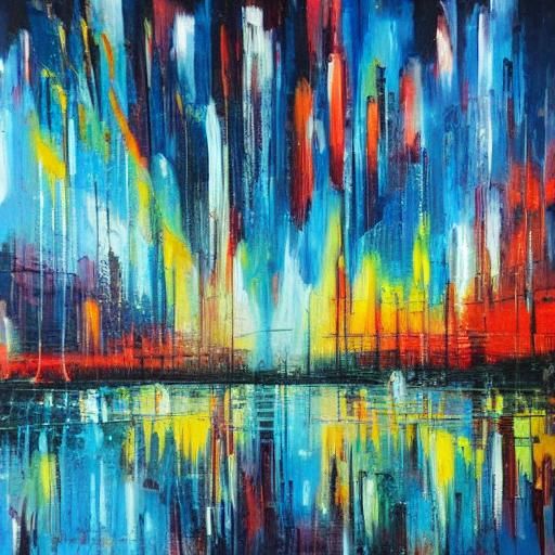 Cityscape Lightning Storm in Neo-Expressionist Style