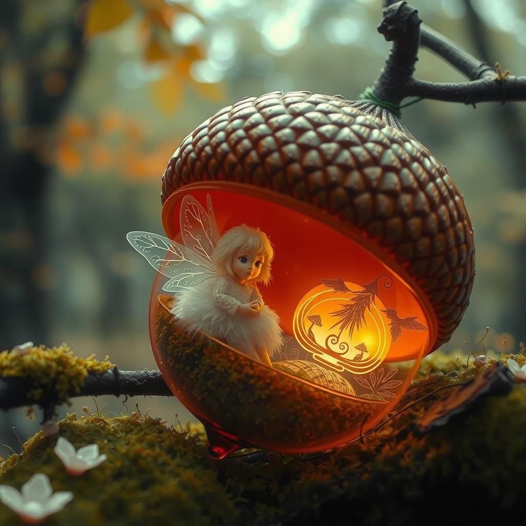 Autumn Forest in Amber Acorn, Dreamy Art