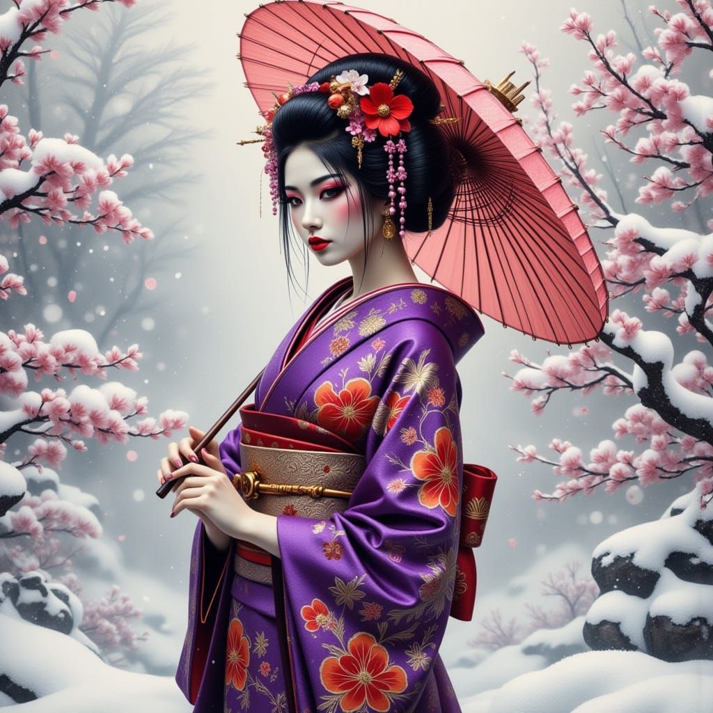 Purple Kimono in the Snow