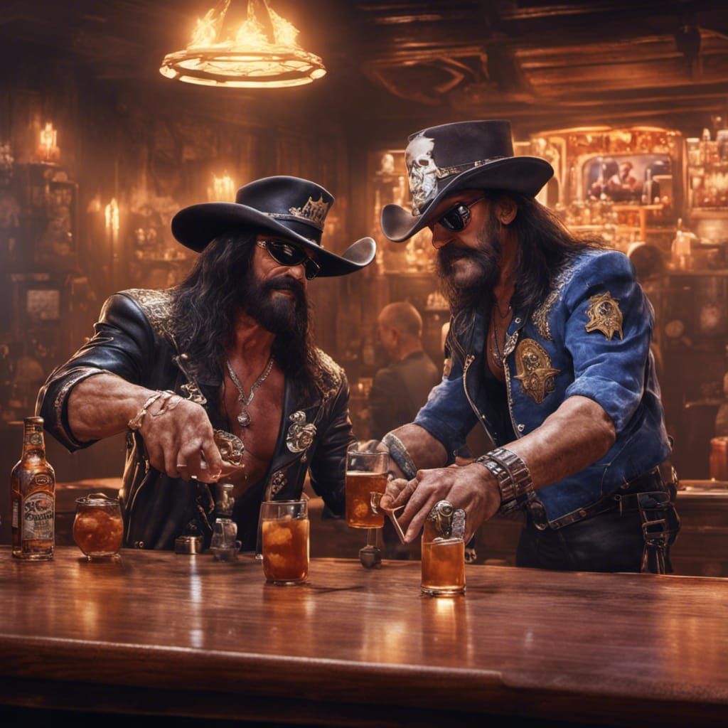 Randy Savage and Lemmy in a Bar, Detailed Matte Painting