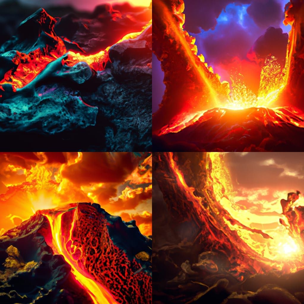 Volcano Eruption with Lava Flow and Ethereal Lighting