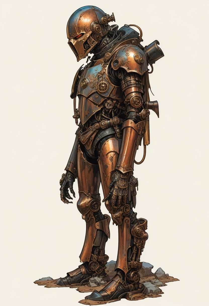 Steampunk Clockwork Knight in Boris Vallejo Style